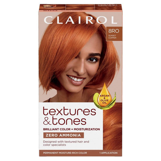 Clairol Textures & Tones Permanent Hair Dye, 8RO Sunset Copper